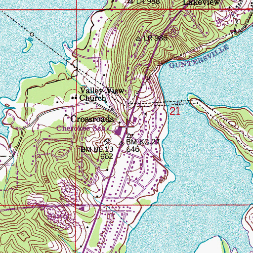 Topographic Map of Crossroads, AL