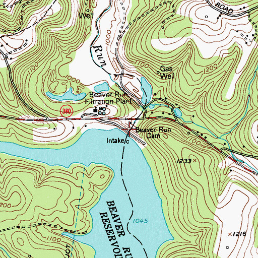Topographic Map of Beaver Run Dam, PA