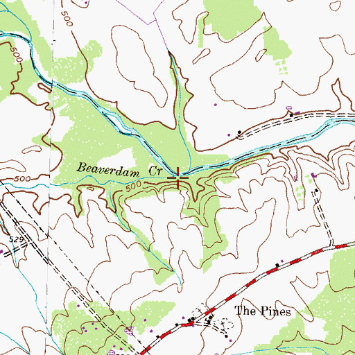 Topographic Map of Beaverdam Creek, PA