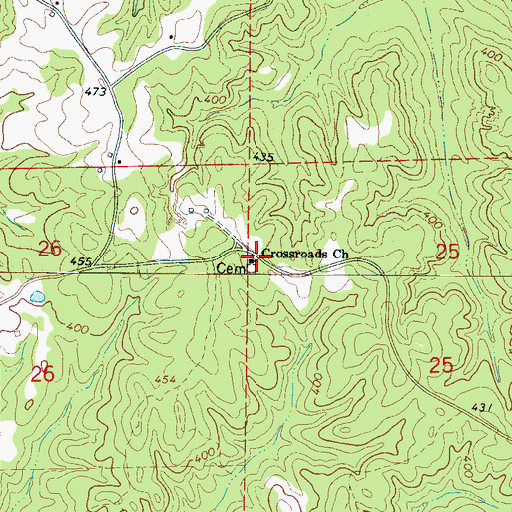 Topographic Map of Crossroads Church, AL