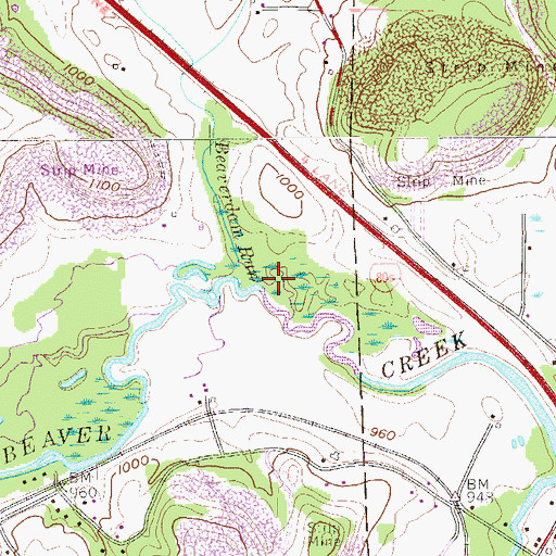 Topographic Map of Beaverdam Run, PA