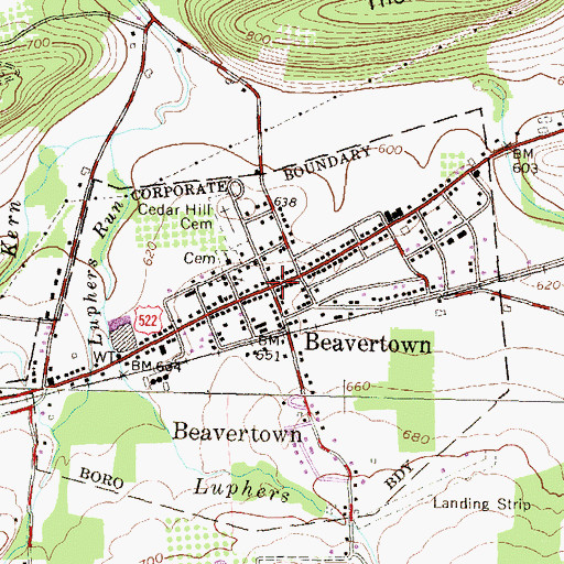 Topographic Map of Beavertown, PA