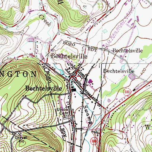 Topographic Map of Bechtelsville, PA