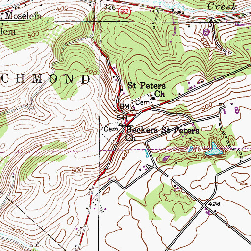 Topographic Map of Beckers Saint Peters Church, PA