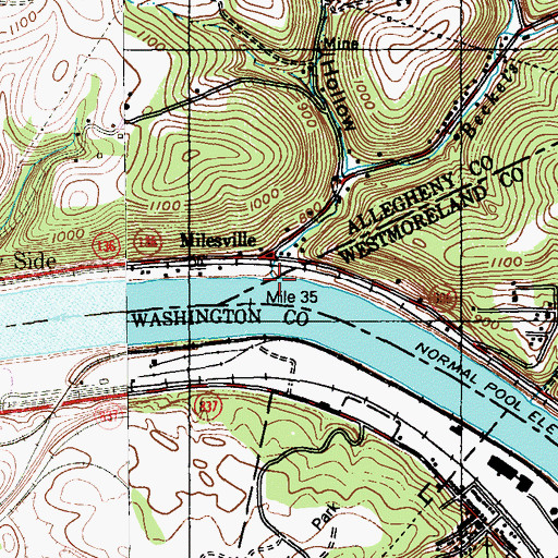 Topographic Map of Beckets Run, PA