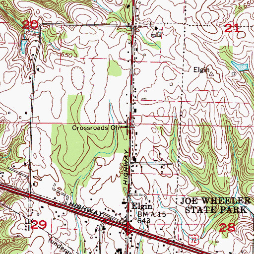 Topographic Map of Crossroads Church, AL