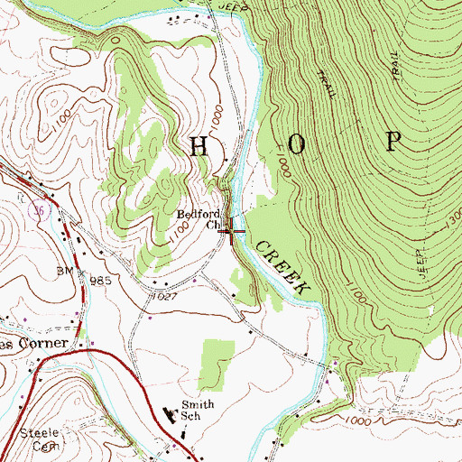 Topographic Map of Bedford Church, PA