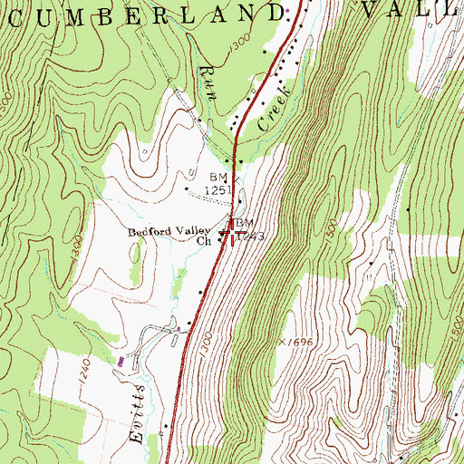 Topographic Map of Bedford Valley Church, PA