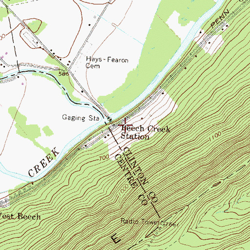 Topographic Map of Beech Creek Station, PA