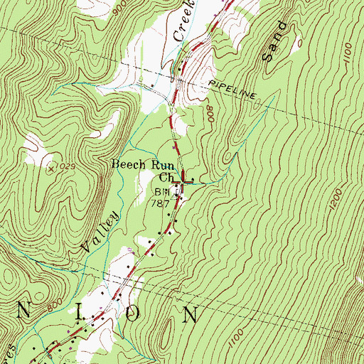 Topographic Map of Beech Run Church, PA