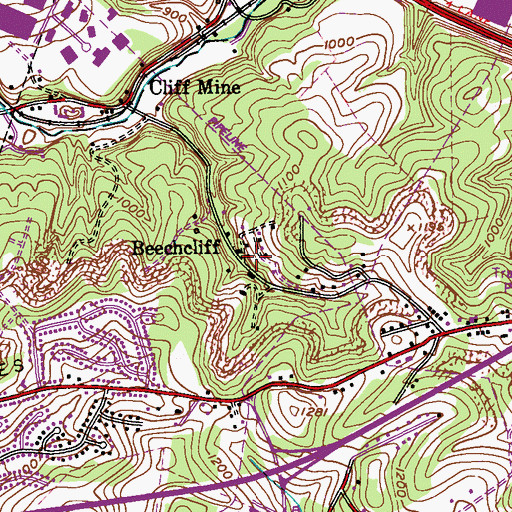 Topographic Map of Beechcliff, PA