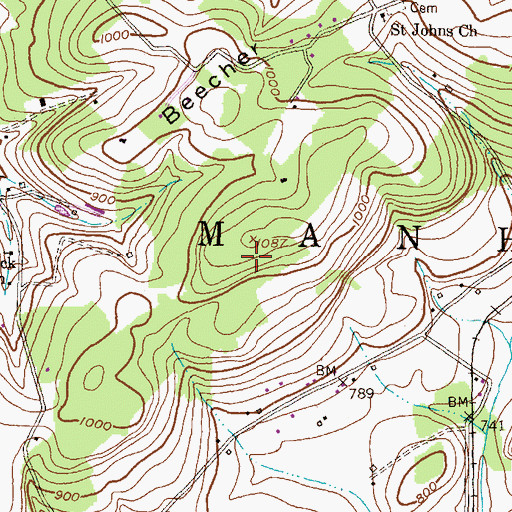 Topographic Map of Beecher Hill, PA