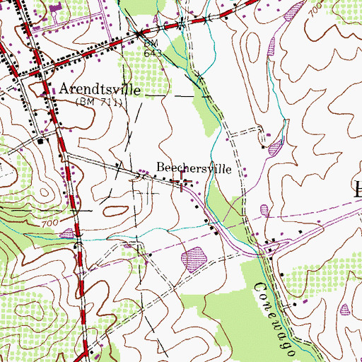 Topographic Map of Beechersville, PA