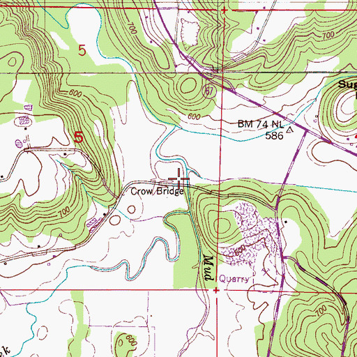 Topographic Map of Crow Bridge, AL