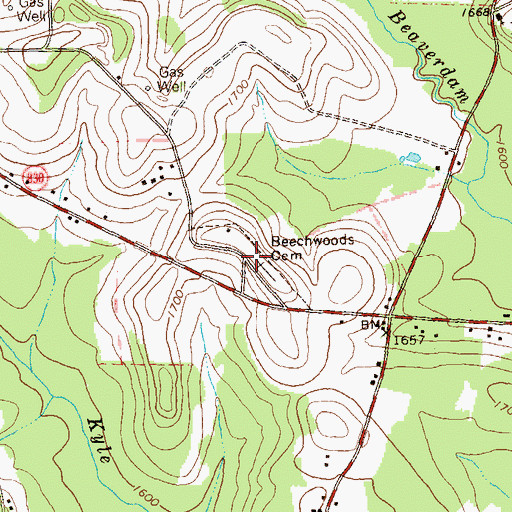 Topographic Map of Beechwoods Cemetery, PA