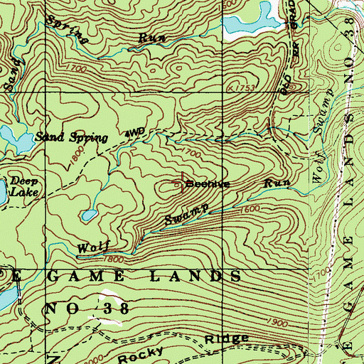 Topographic Map of Beehive, PA