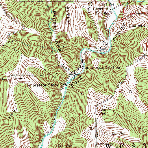 Topographic Map of Beham Run, PA