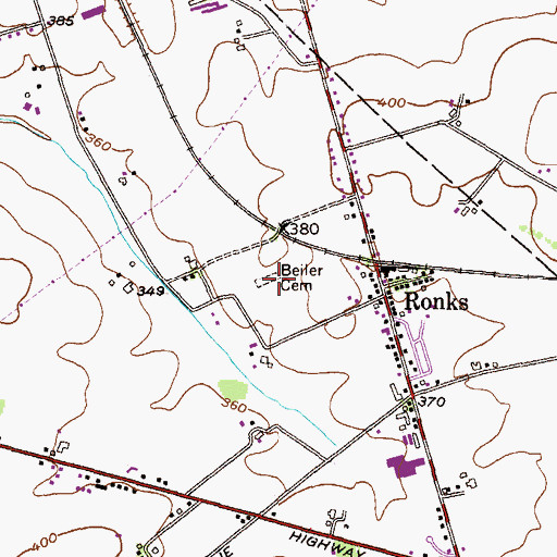 Topographic Map of Beiler Cemetery, PA