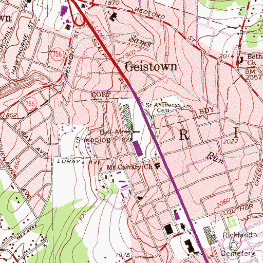 Topographic Map of Bel-Air Shopping Plaza, PA