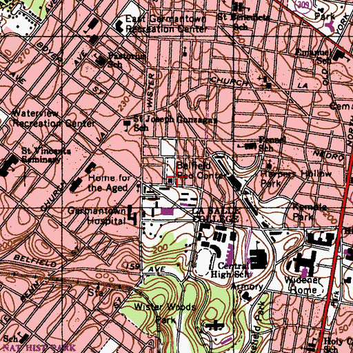 Topographic Map of Belfield Recreation Center, PA