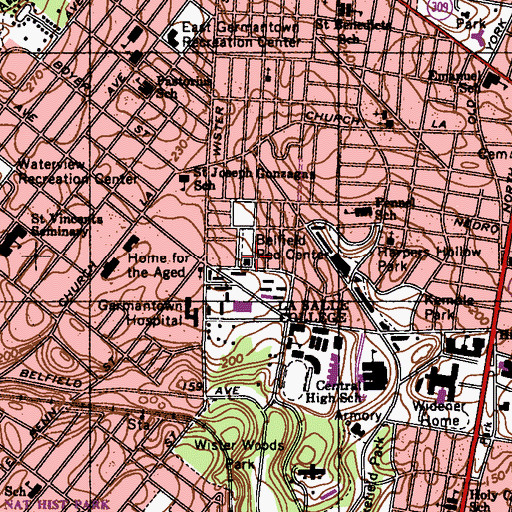 Topographic Map of Belfield Recreation Center, PA