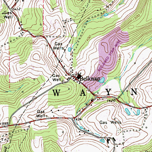 Topographic Map of Belknap, PA
