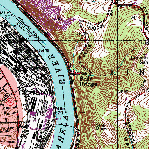 Topographic Map of Belle Bridge, PA