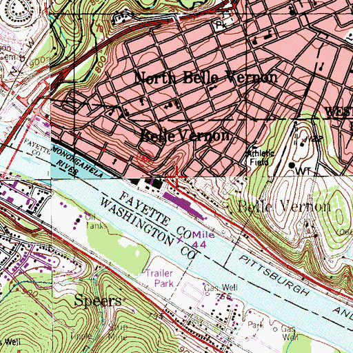 Topographic Map of Belle Vernon, PA