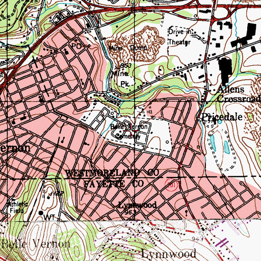 Topographic Map of Belle Vernon Cemetery, PA