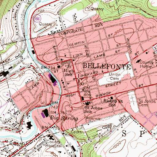 Topographic Map of Bellefonte, PA