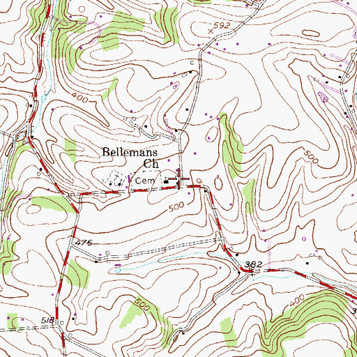 Topographic Map of Bellemans Church, PA