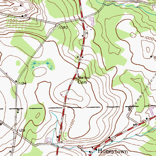 Topographic Map of Belles Cemetery, PA