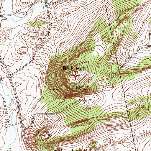 Topographic Map of Bells Hill, PA