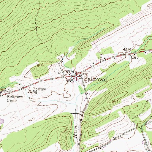 Topographic Map of Belltown, PA