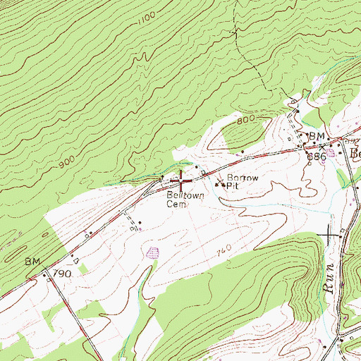 Topographic Map of Belltown Cemetery, PA