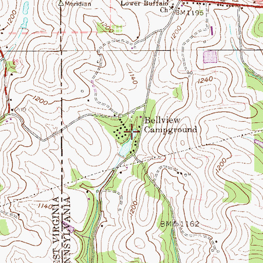 Topographic Map of Bellview Campground, PA