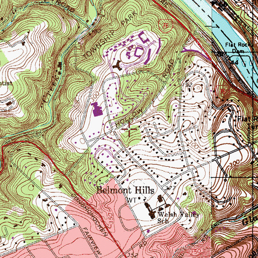 Topographic Map of Belmont Hills, PA