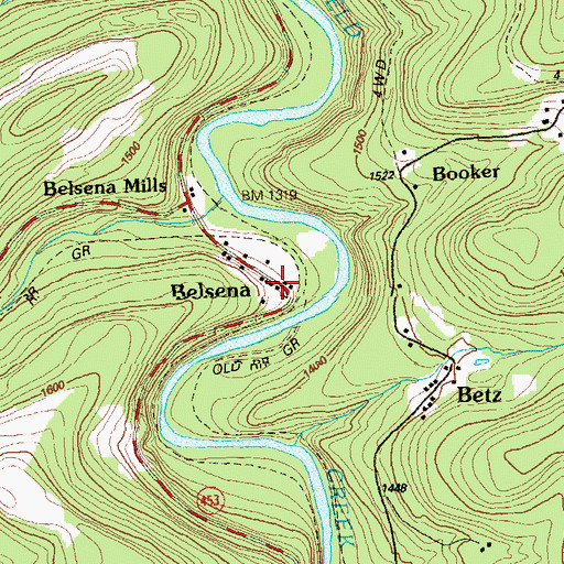 Topographic Map of Belsena, PA