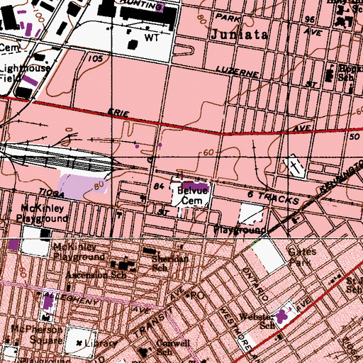 Topographic Map of Belvue Cemetery, PA