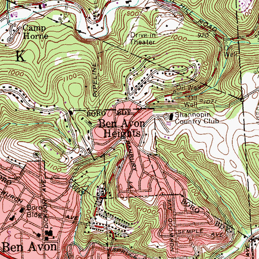 Topographic Map of Ben Avon Heights, PA