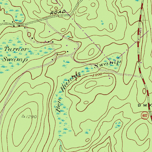 Topographic Map of Ben Hanna Swamp, PA