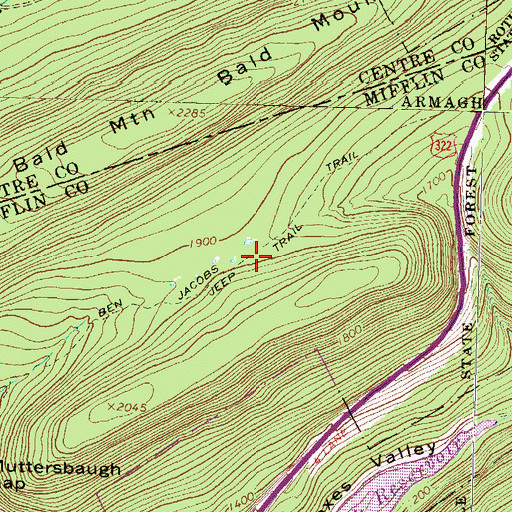 Topographic Map of Ben Jacobs Trail, PA