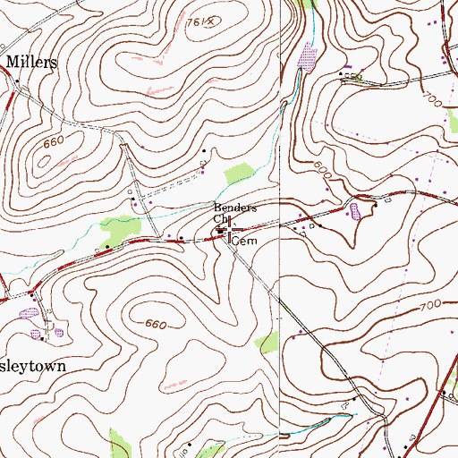 Topographic Map of Benders Church, PA