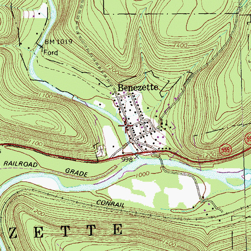 Topographic Map of Benezette, PA