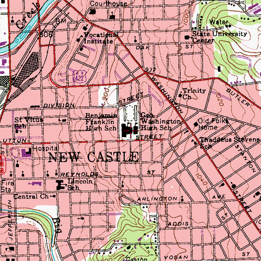 Topographic Map of Benjamin Franklin High School, PA