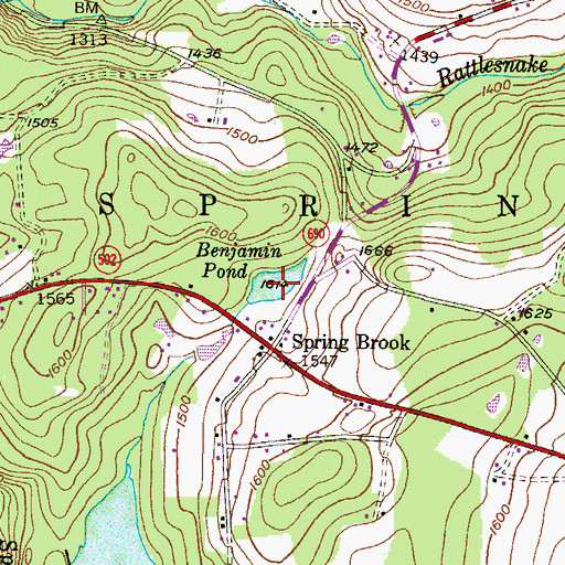 Topographic Map of Benjamin Pond, PA