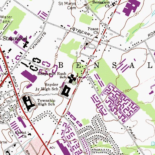 Topographic Map of Benjamin Rush School, PA