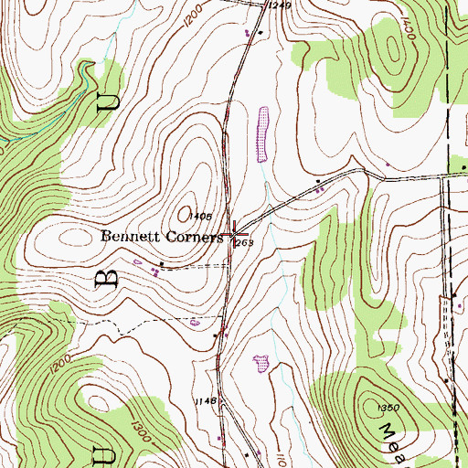 Topographic Map of Bennett Corners, PA