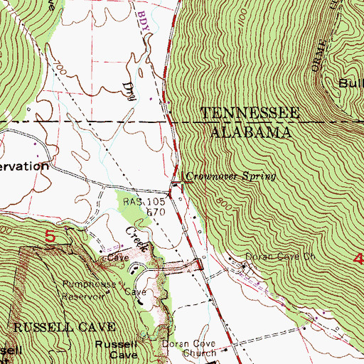 Topographic Map of Crownover Spring, AL