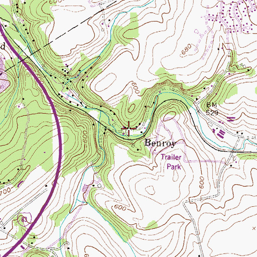Topographic Map of Benroy, PA
